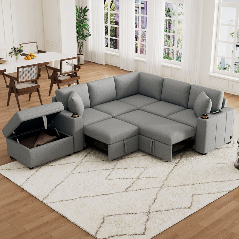 Sectional Sofa Convertible Pull-Out Sofa Bed With A Movable Storage Ottoman For Living Room by HouseOfZazla