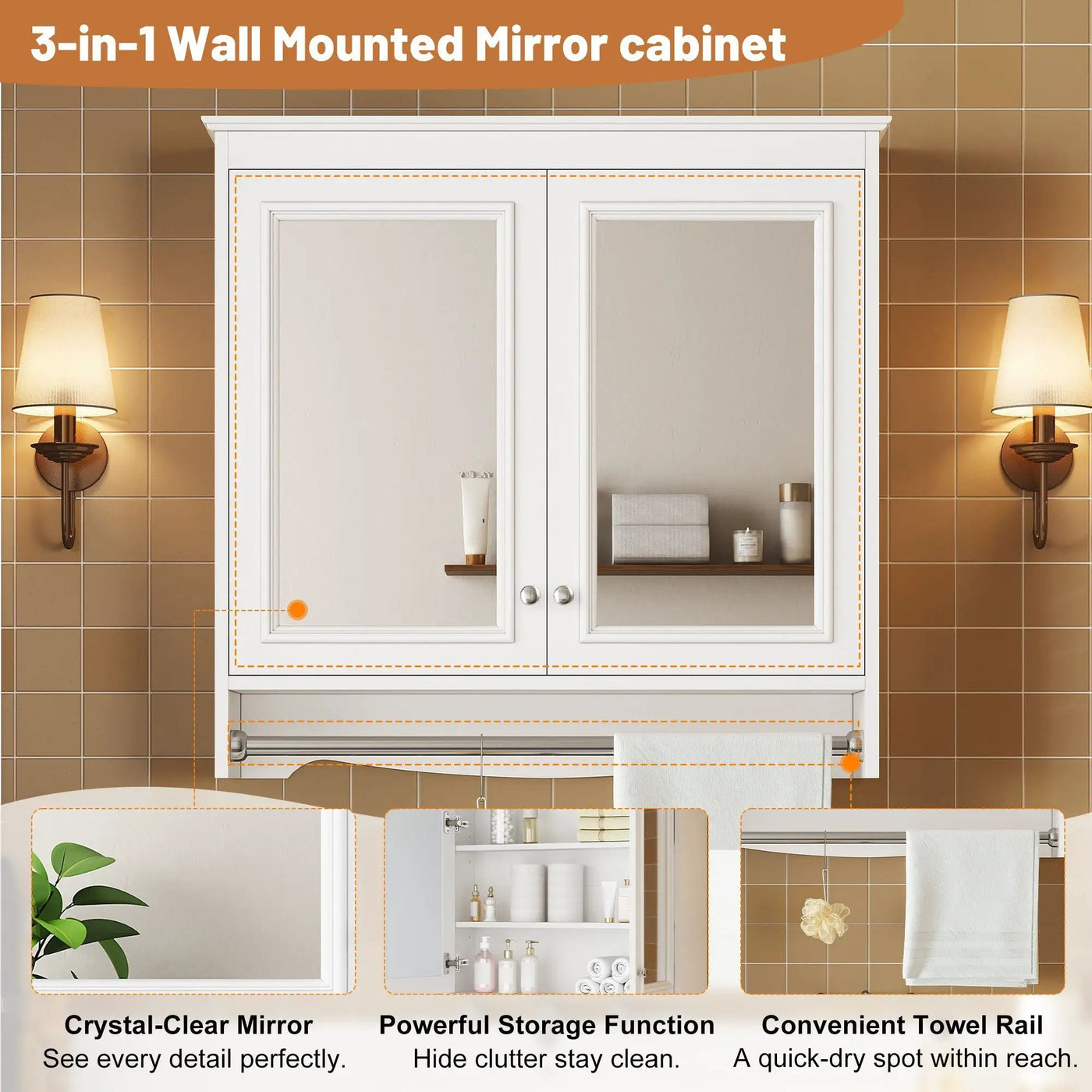 Modern Wall-Mounted Mirror Cabinet With Adjustable Shelves, Soft-Close Doors, High-Definition Mirror by HouseOfZazla