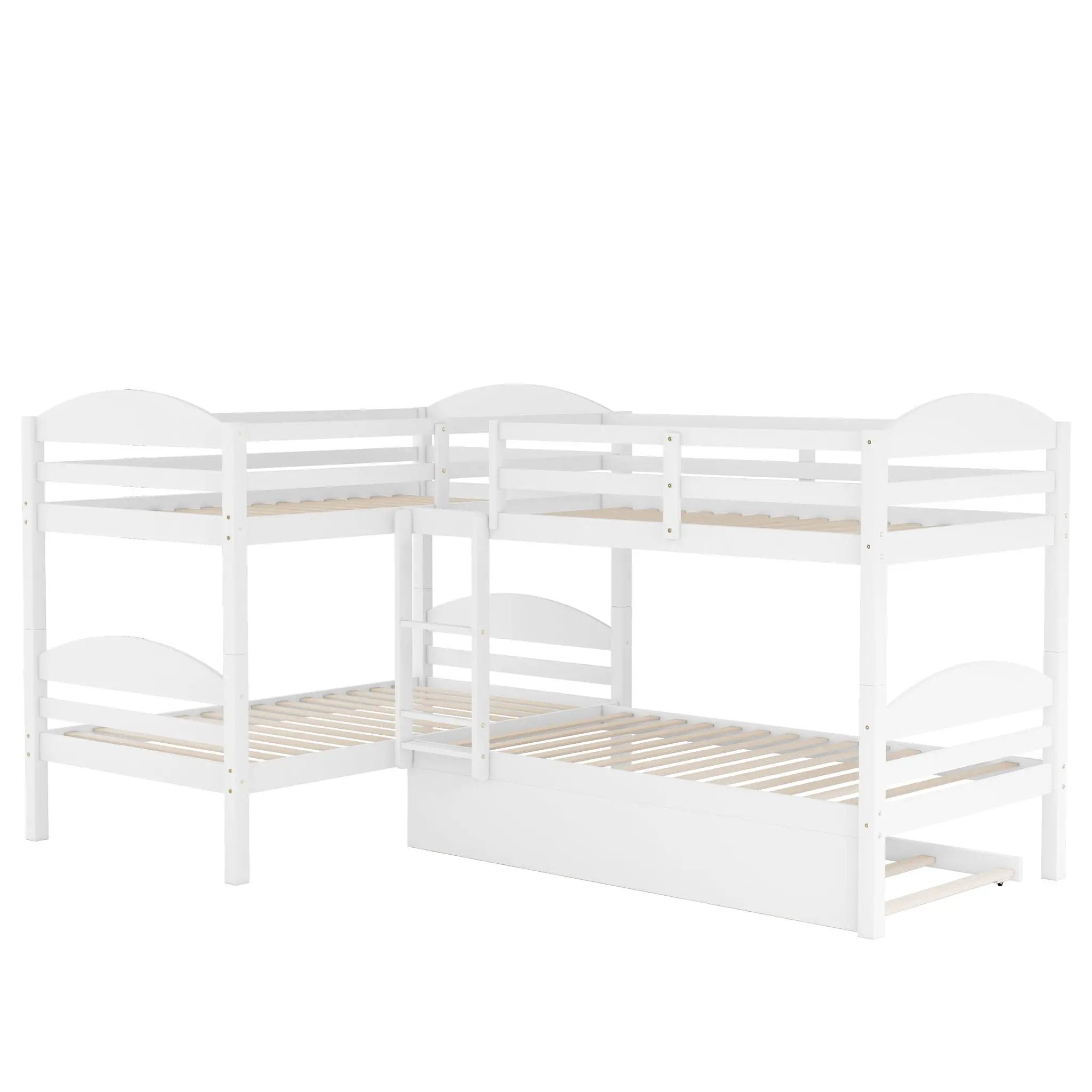 Twin L-Shaped Bunk Bed With Trundle - White by Unique Piece Furniture