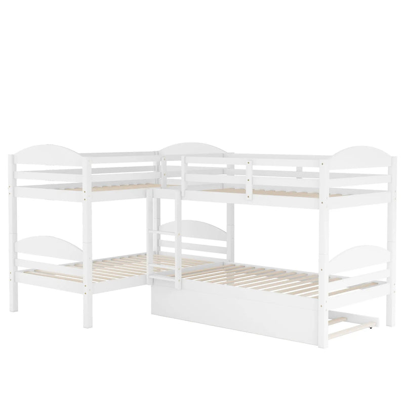 Twin L-Shaped Bunk Bed With Trundle - White by Unique Piece Furniture