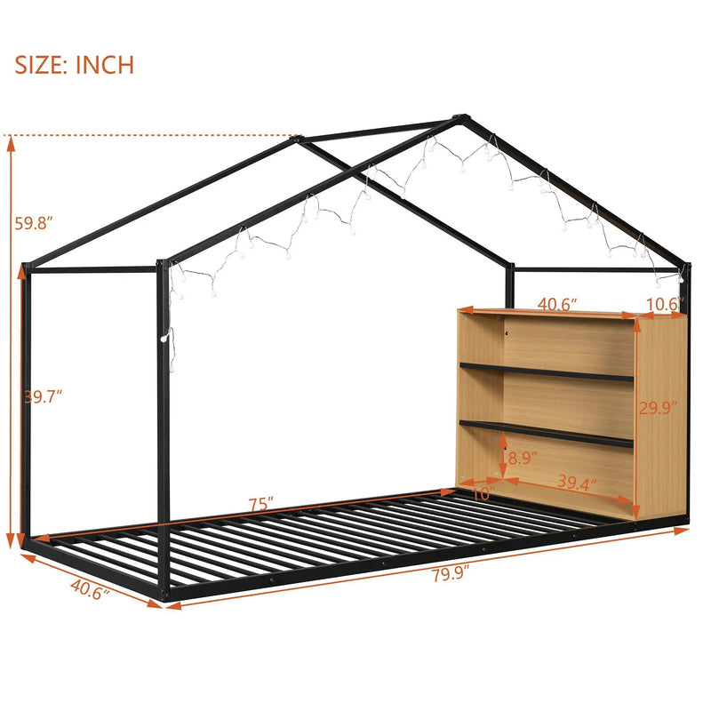 Bed House Frame With Shelves And Lights by HouseOfZazla