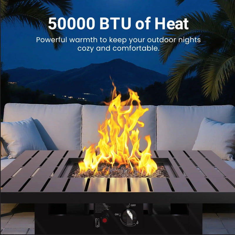 Square 2 In 1 Outdoor Propane Fire Pit Table With Stainless Burner, Lava Rocks, Lid & Waterproof Cover - Black by HouseOfZazla