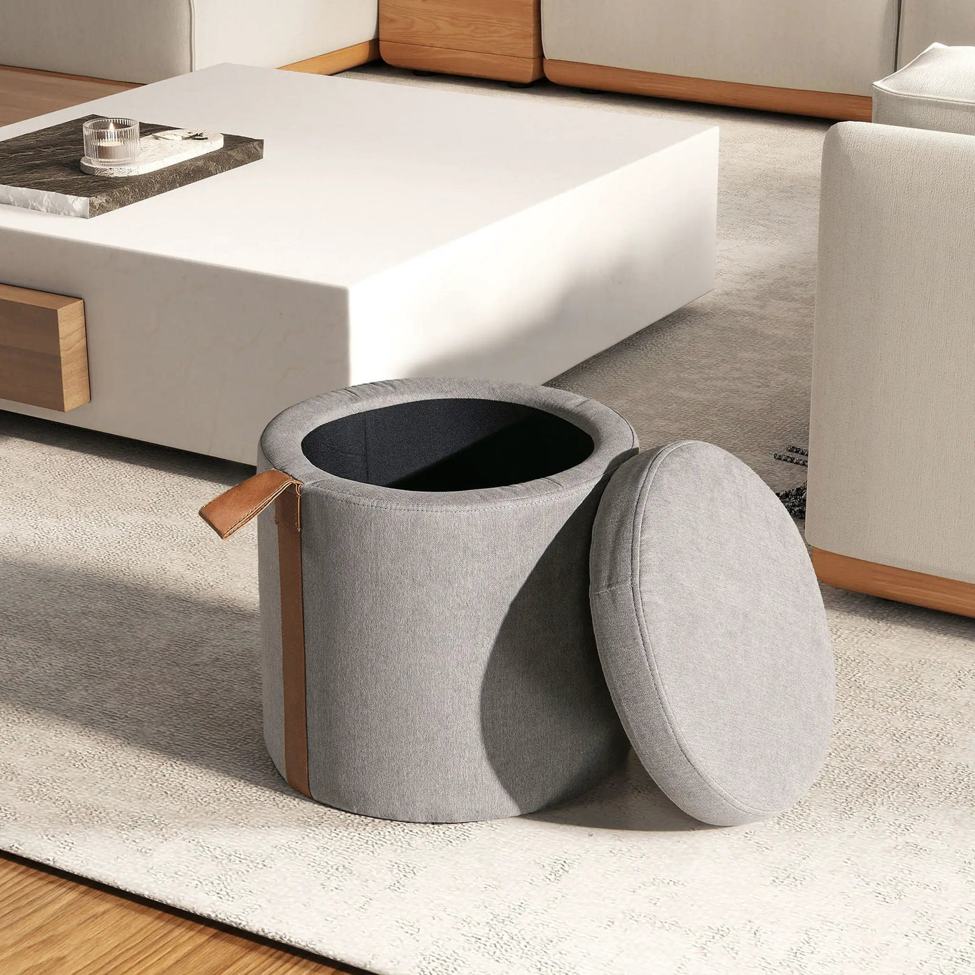 Brandy - Round Upholstered Storage Ottoman With Accent by HouseOfZazla
