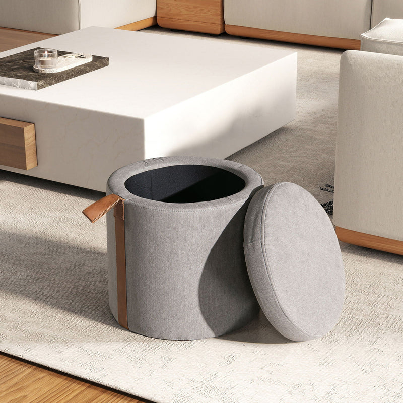 Brandy - Round Upholstered Storage Ottoman With Accent by HouseOfZazla