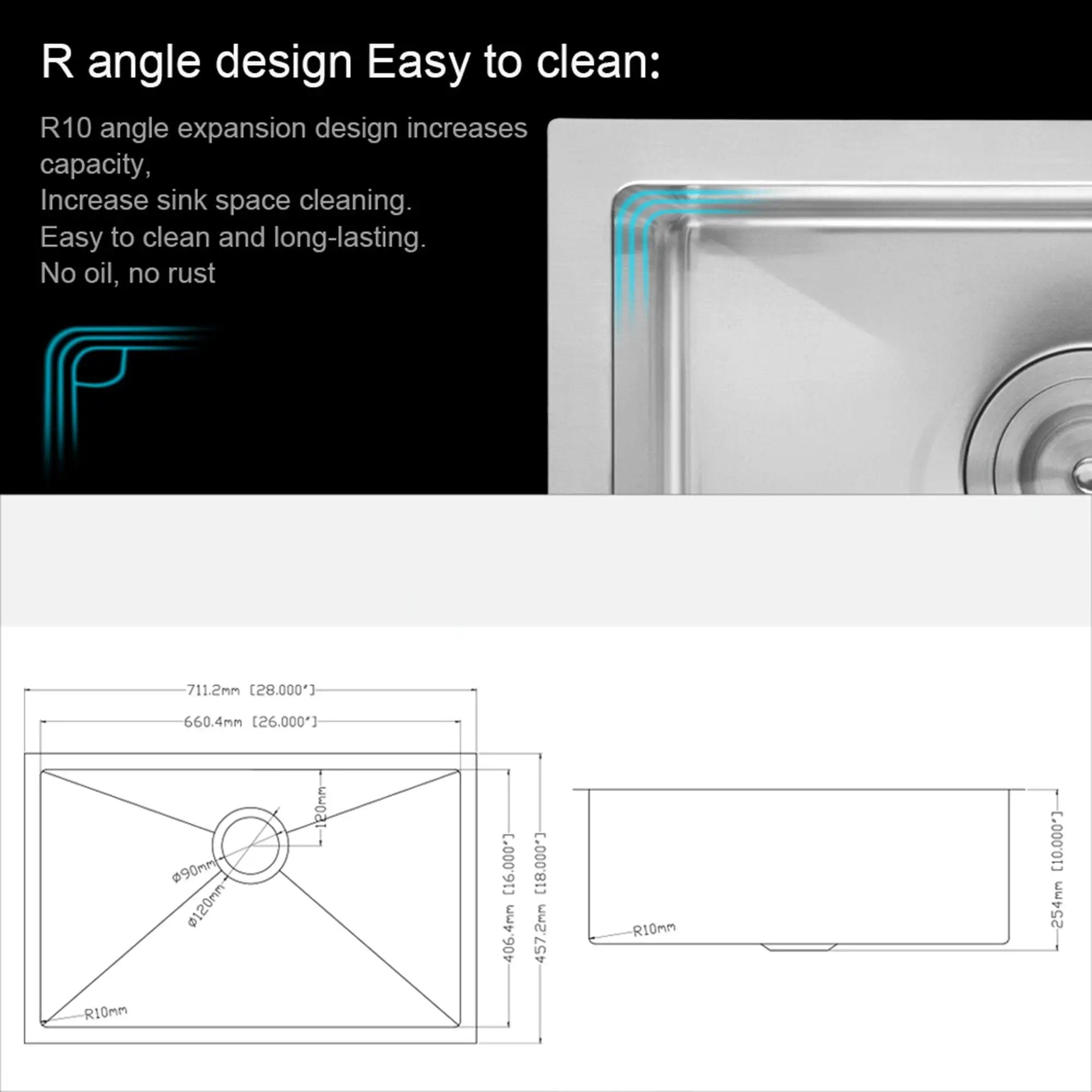 28" Undermount Kitchen Sink With, 10" Deep, Single Bowl, Rounded Corners - Brushed Nickel by HouseOfZazla