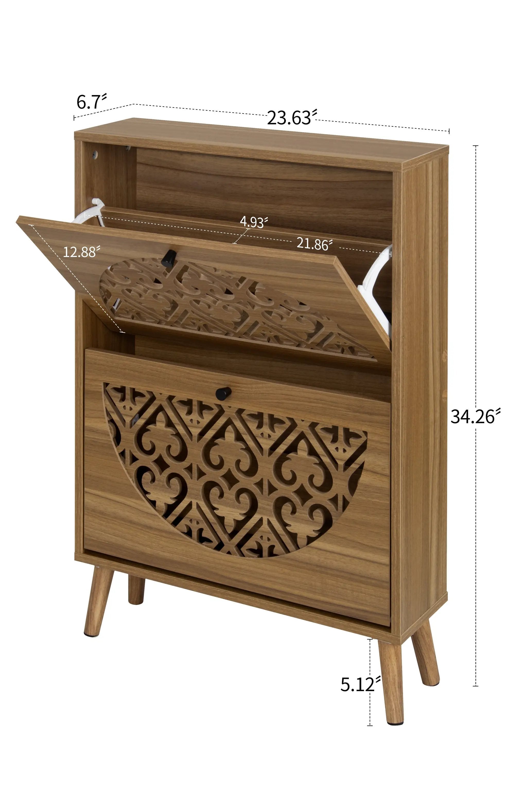 Japandi Narrow Shoe Cabinet with 2 Flip Drawers by HouseOfZazla