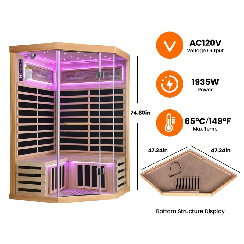 Double Sauna Room With Carbon Heating Plates - White Oak by HouseOfZazla
