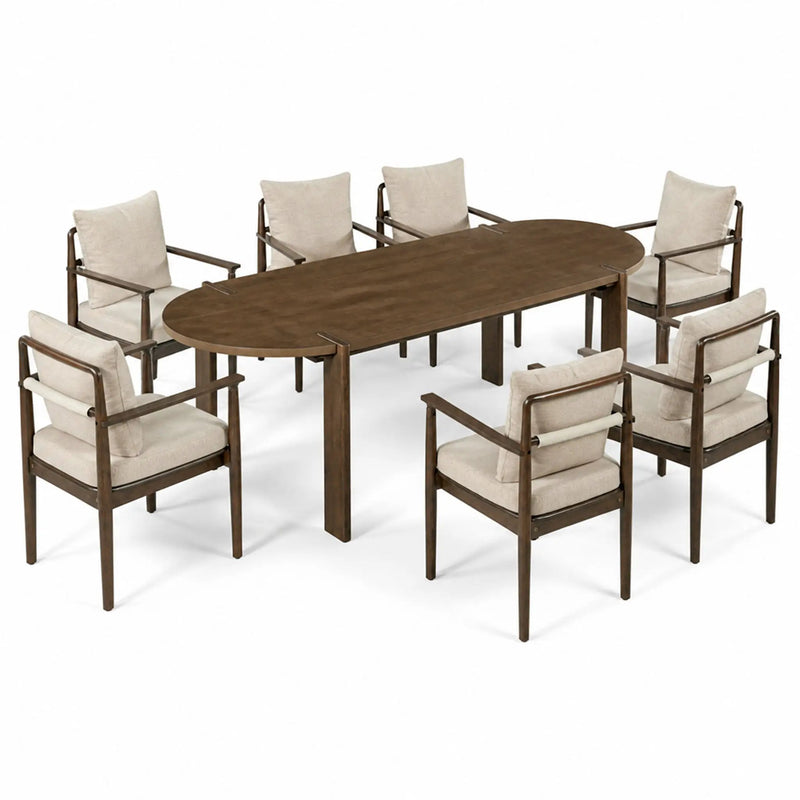 7-Piece Dining Table Set, 71" Oval Rubber Wood Dining Table by HouseOfZazla
