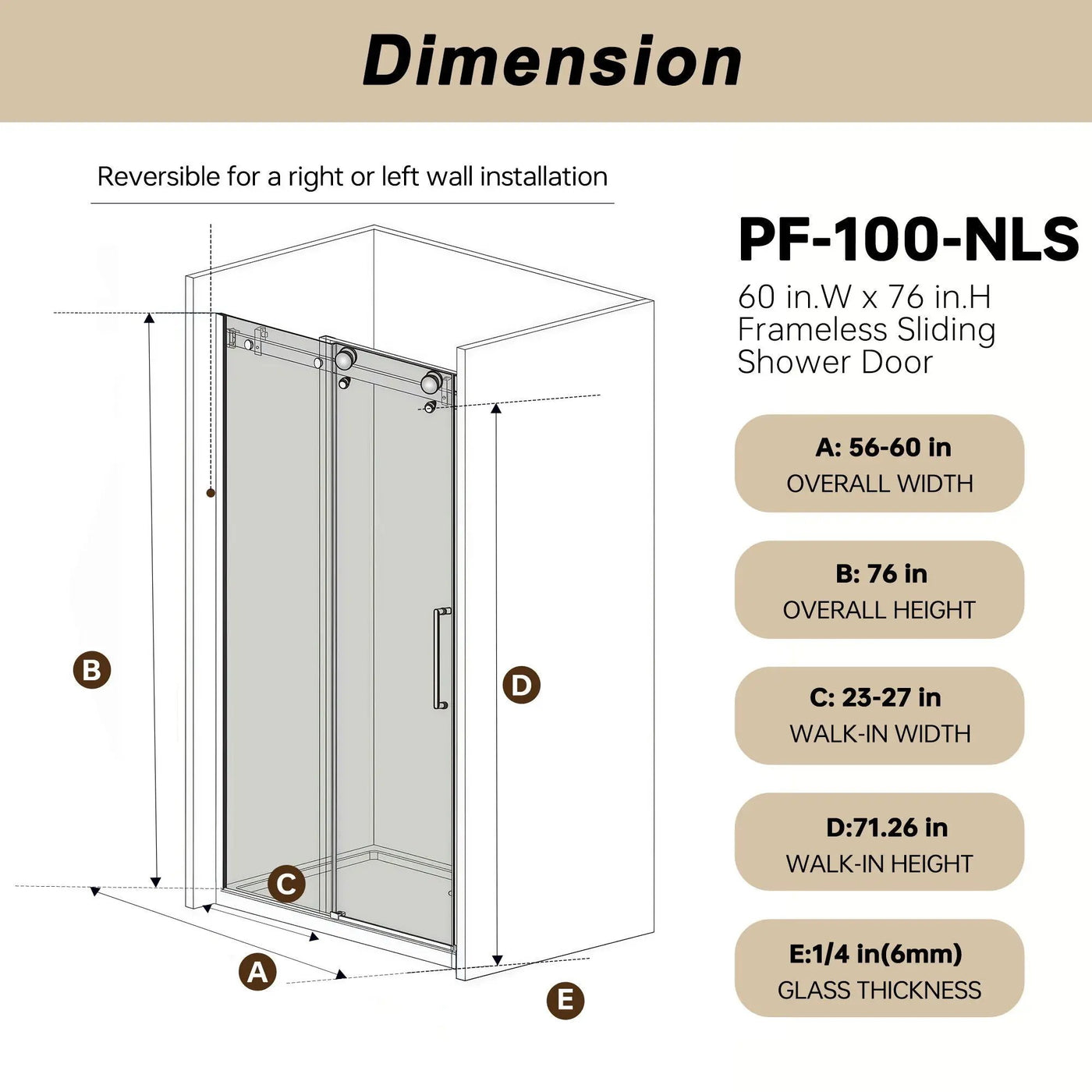 Frameless Single Sliding Shower Door & Handle And Square Tube Track by HouseOfZazla