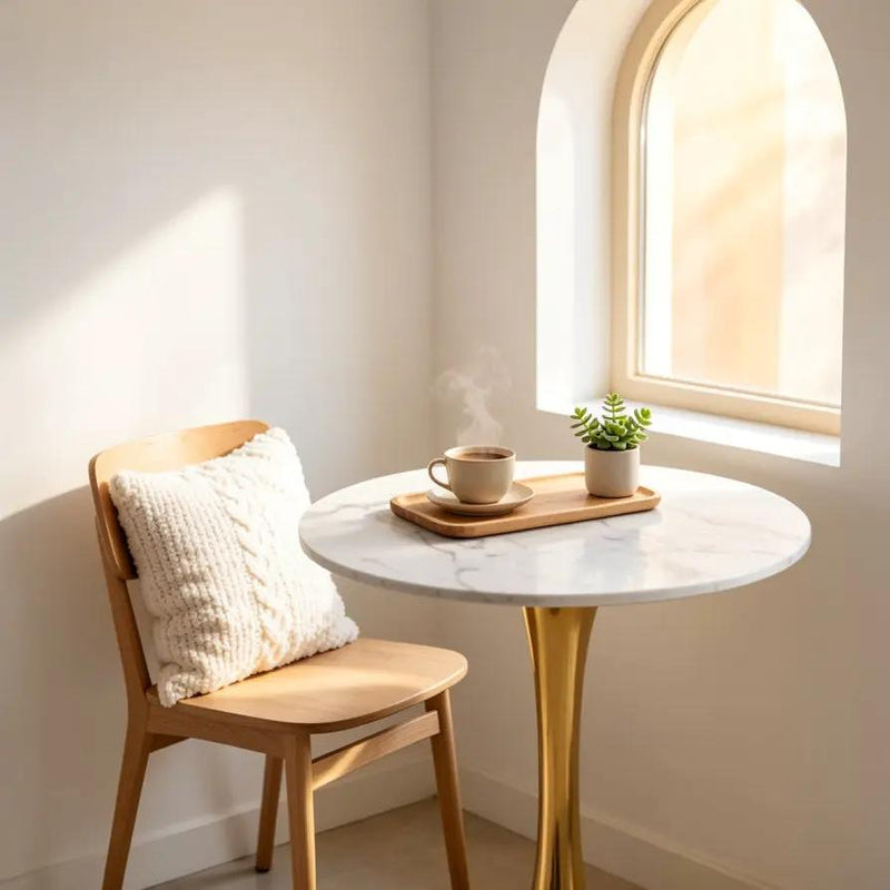 White Marble Tulip Dining Table with Golden Legs by HouseOfZazla