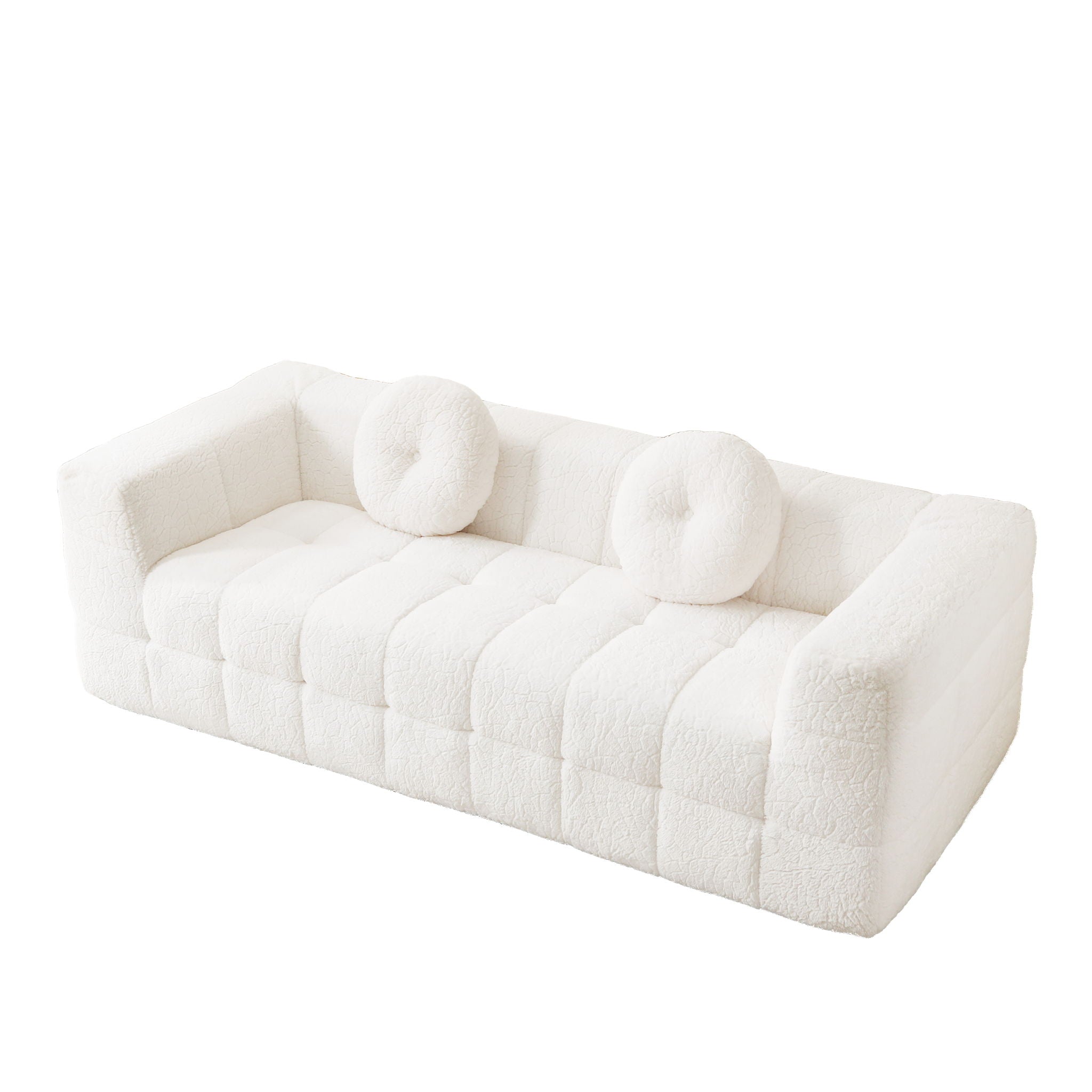 Boneless 3 Seater Sofa With Circular Throw Pillows - Beige by HouseOfZazla
