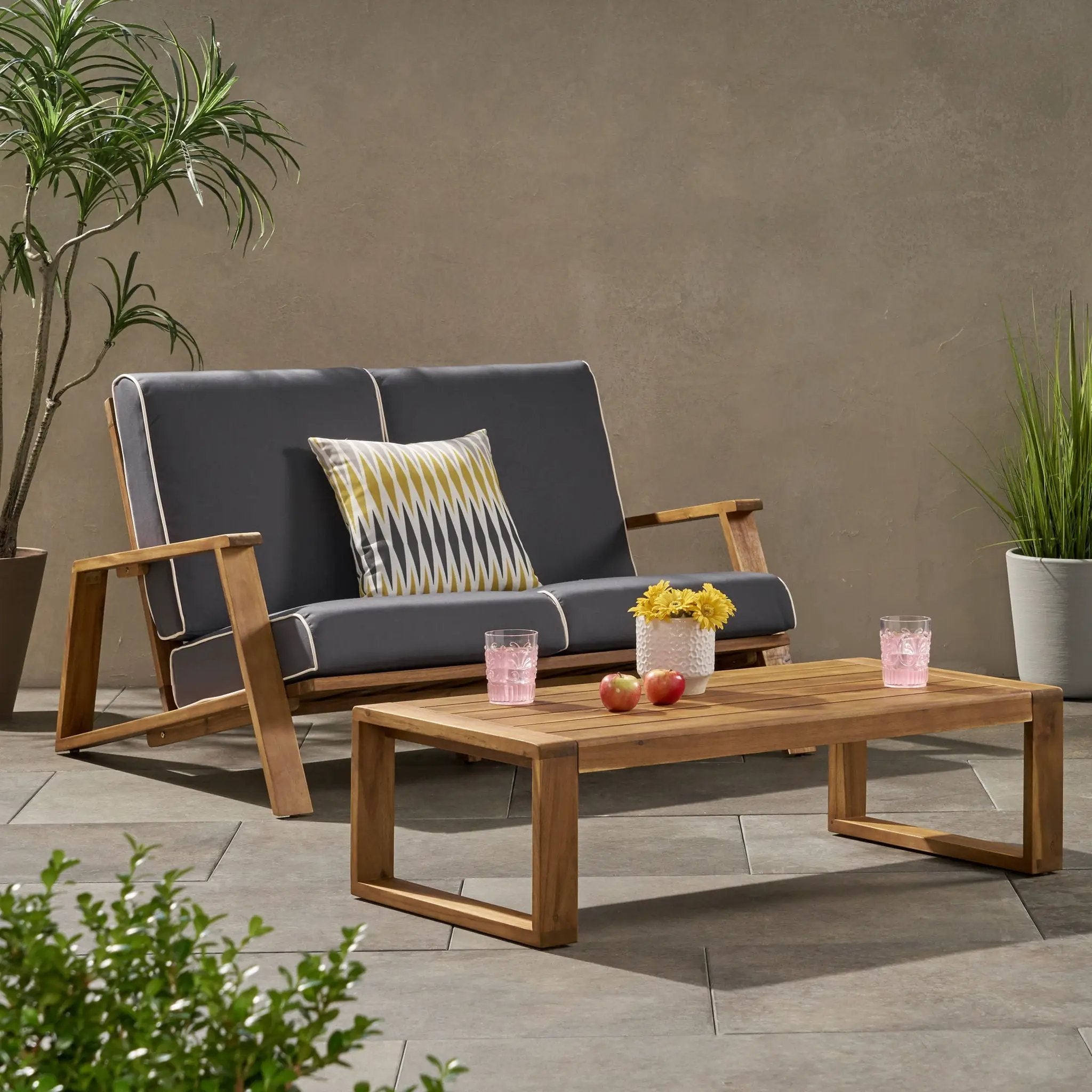 Paloma Contemporary Loveseat and Coffee Table Set with Weather Resistant Cushions by HouseOfZazla