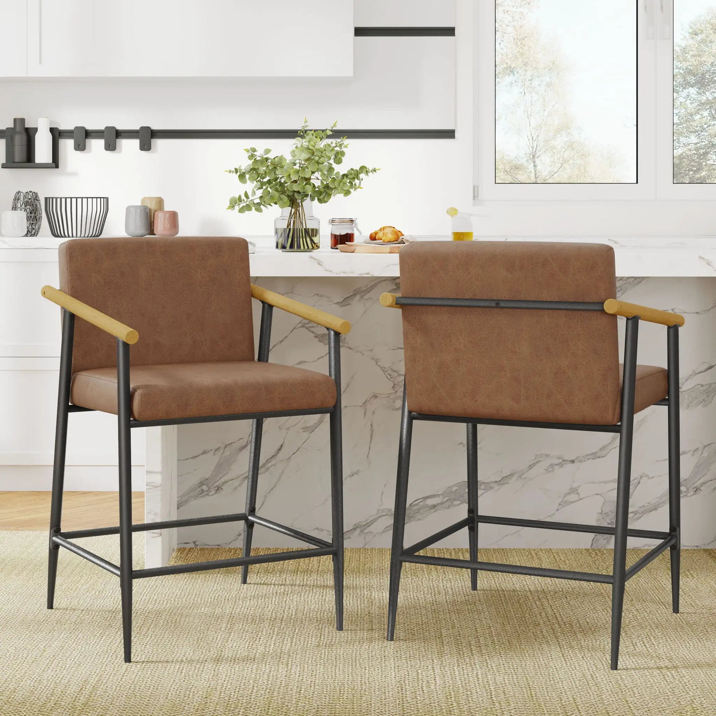 Mid Century Modern Counter Stool Set With Iron Frame by HouseOfZazla