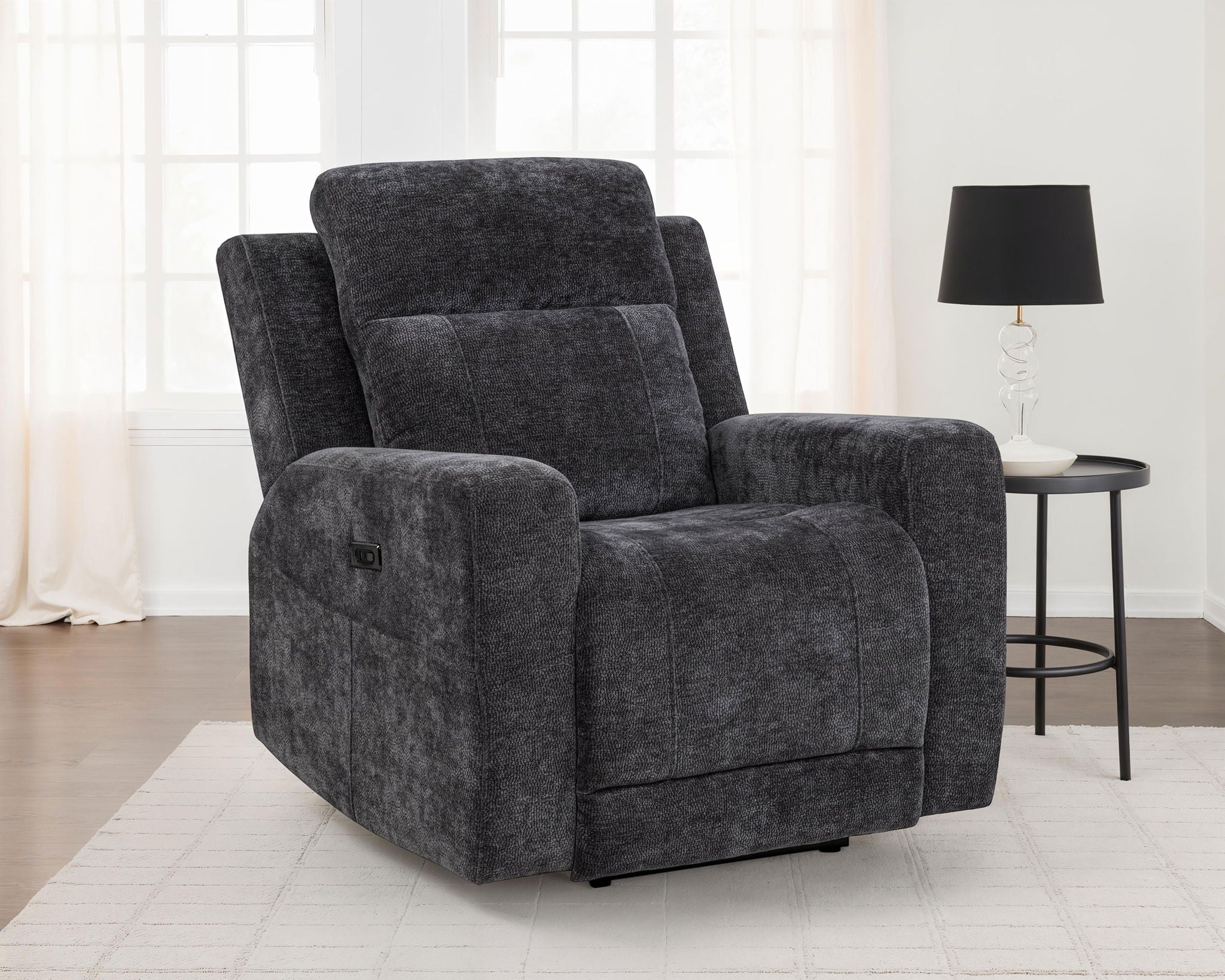 Kennett Chenille Upholstered Power Recliner Chair Dark Grey by Unique Piece Furniture