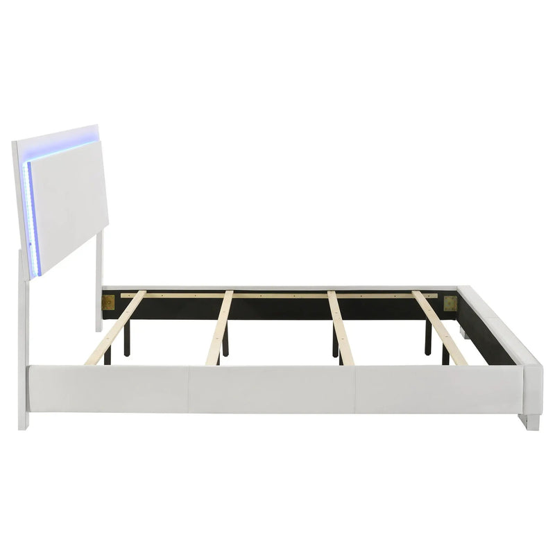 Felicity Wood Eastern King LED Panel Bed White High Gloss by Unique Piece Furniture