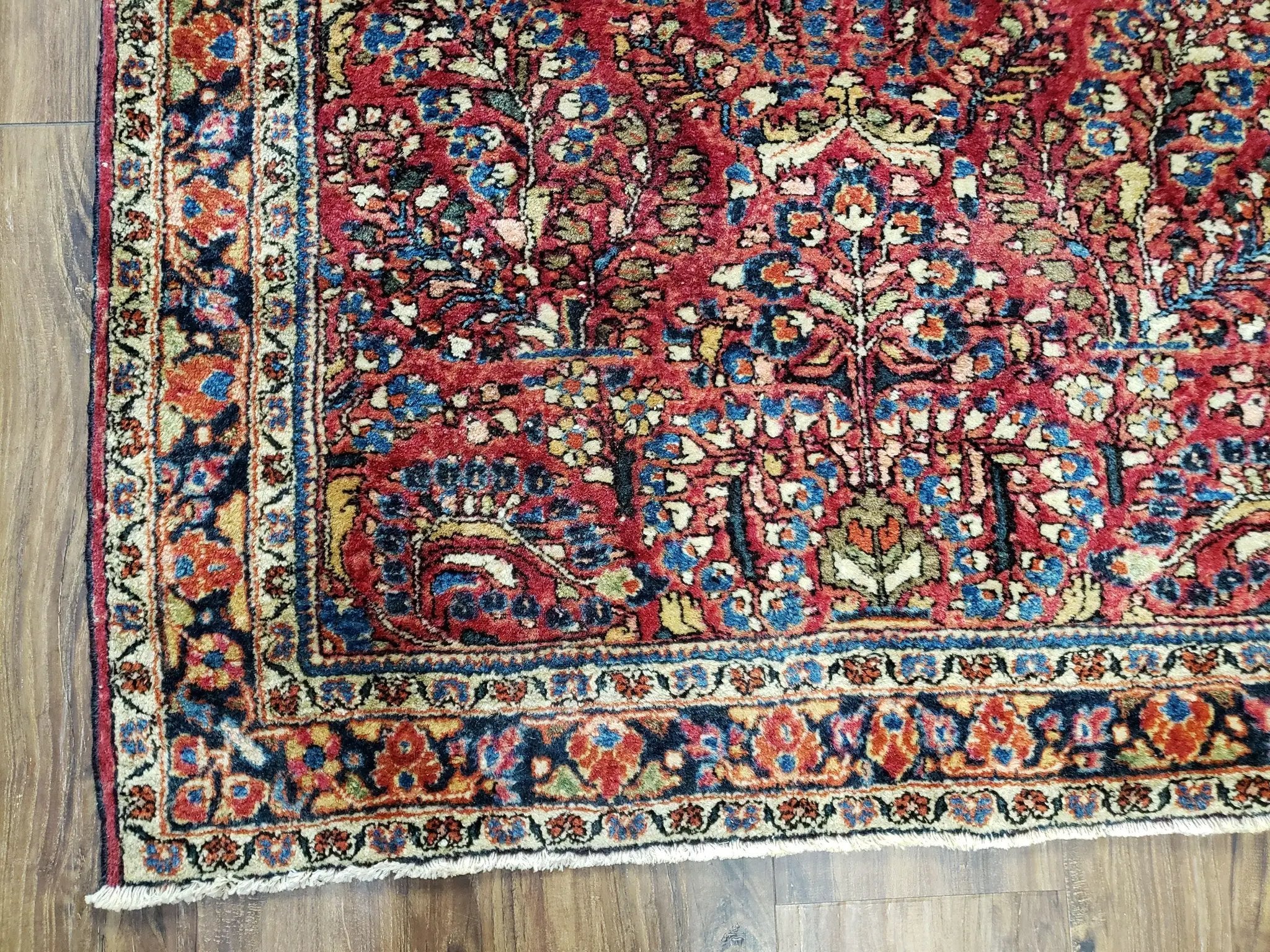 Antique Persian Sarouk Rug, Red, Allover Floral Pattern, Hand-Knotted, Wool, 3'4" x 4'10" by Jewel Rugs