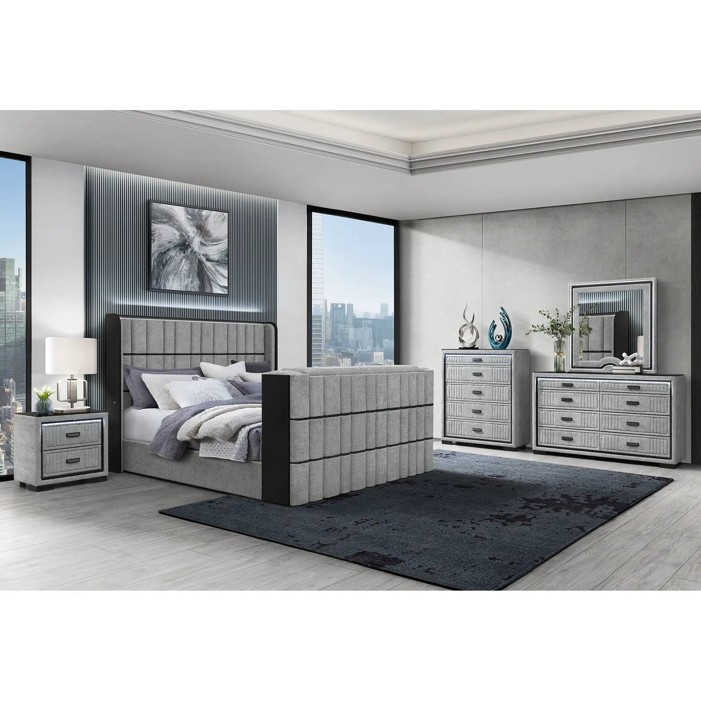 Isaiah - 5 Piece Bedroom Set With TV Lift-LED, Speakers And Fireplace by Unique Piece Furniture