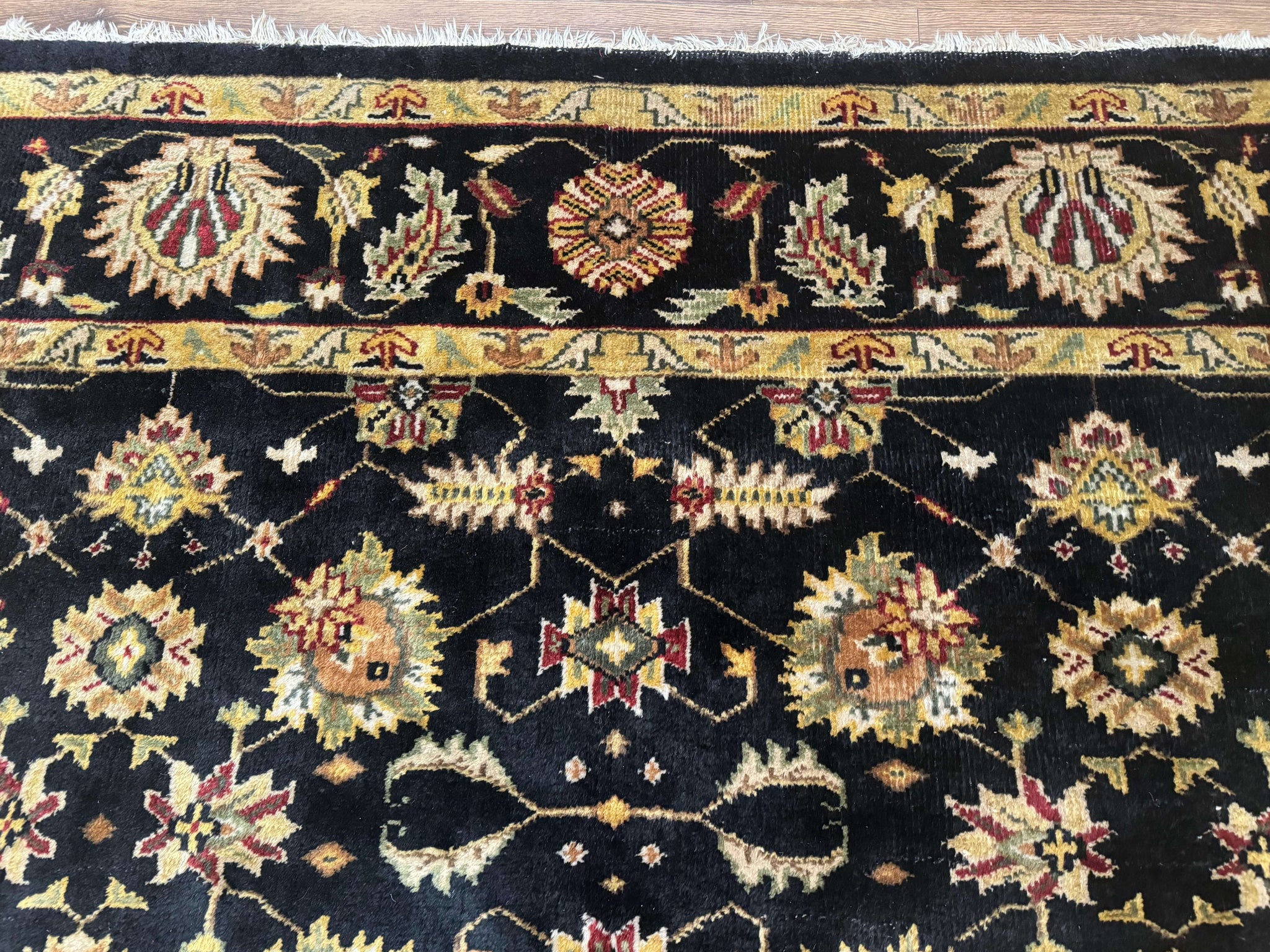 Indo Persian Mahal Rug 8x10, Black and Gold, Wool Hand Knotted Oriental Carpet by Jewel Rugs