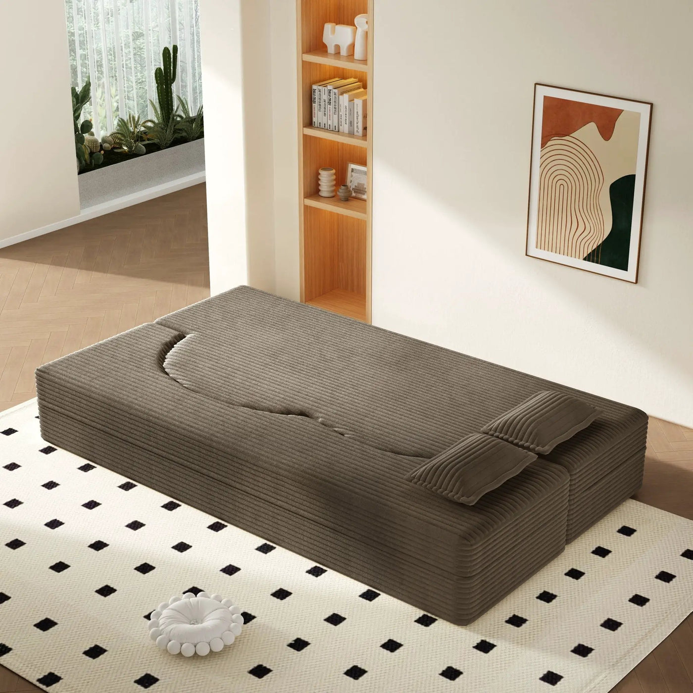 Modern Floor Sofa With 2 Pillows, Convertible Twin Size Folding Mattress For Living Room by HouseOfZazla