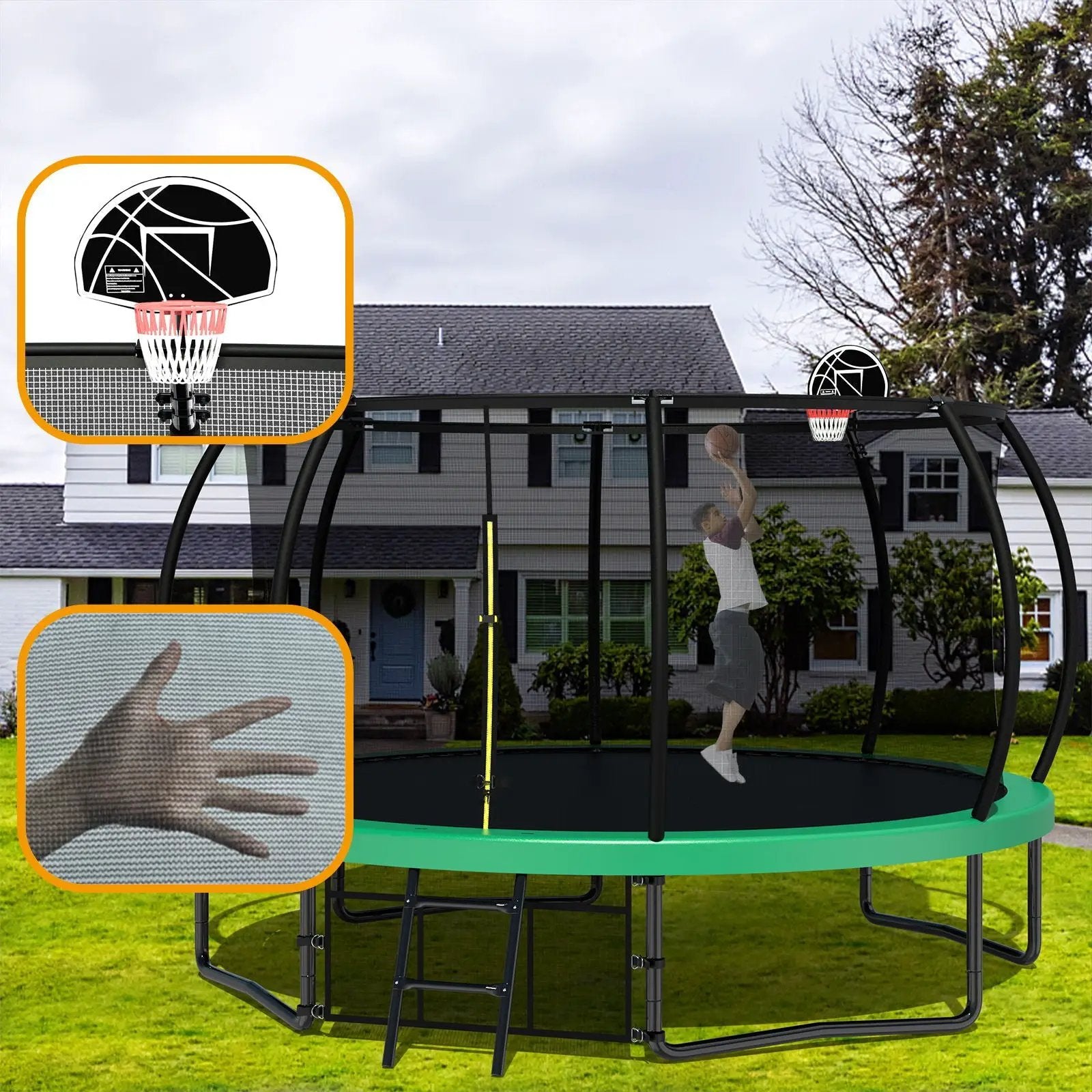 12' Recreational Kids Trampoline With Safety Enclosure Net & Ladder, Outdoor Recreational Trampolines by HouseOfZazla
