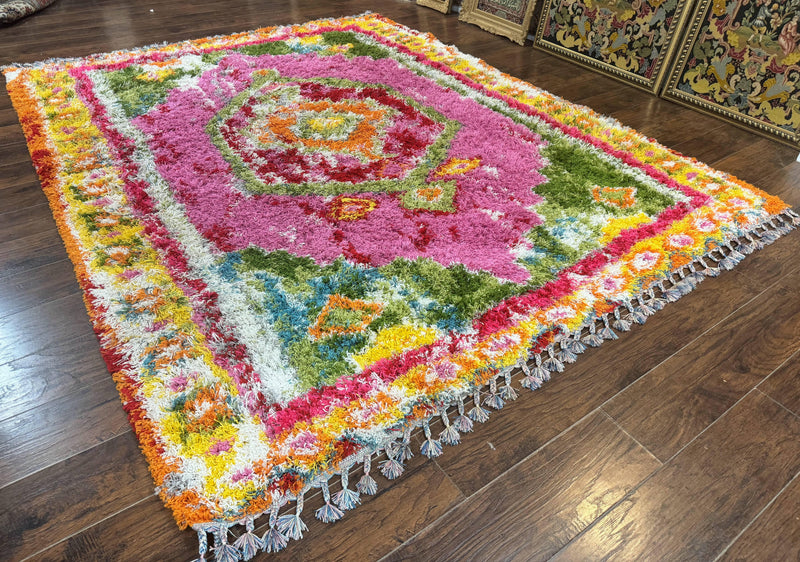 Colorful Shag Rug 8x10, Fuchsia and Multicolor by Jewel Rugs