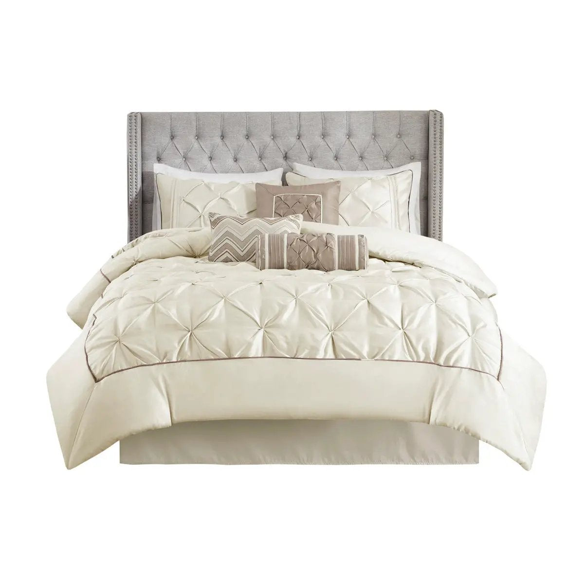 7 Piece Tufted Comforter Set Ivory Cal King by HouseOfZazla