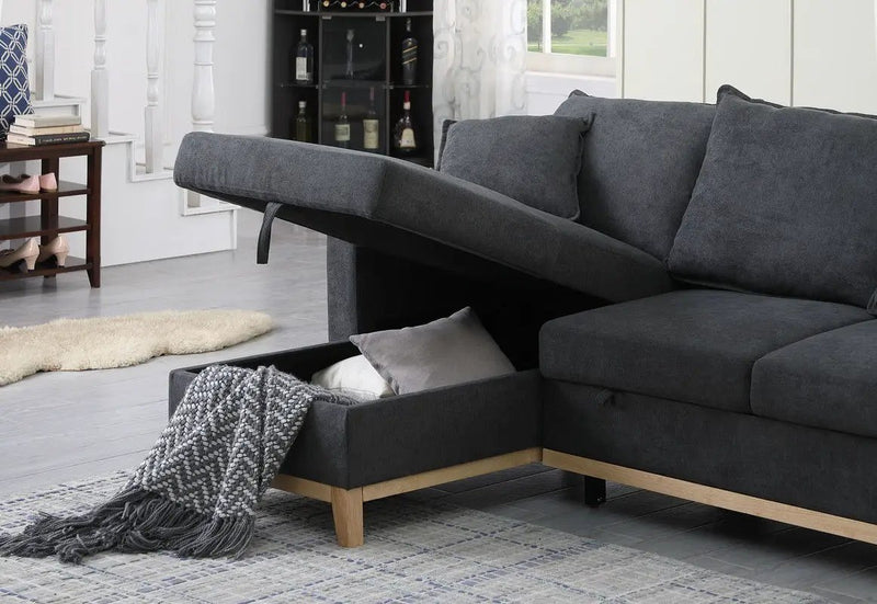 Colton - Reversible Sleeper Sectional Sofa With Storage Chaise - Dark Gray by Unique Piece Furniture