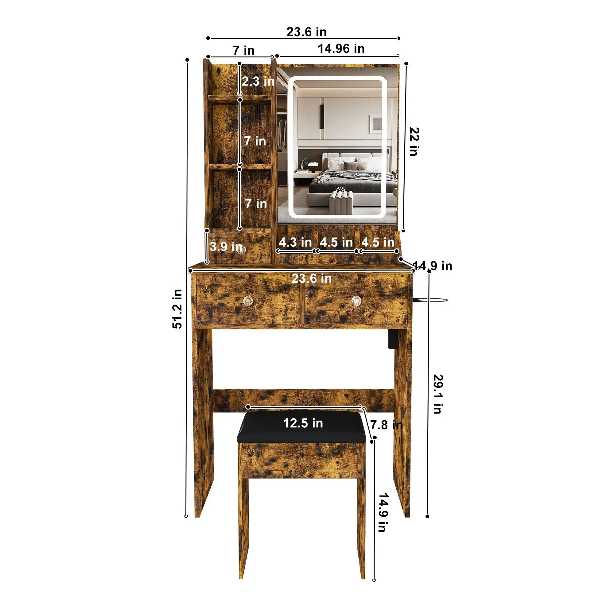 Modern Small Vanity Desk With 3 LED Lighting Modes, 3 Drawers by Unique Piece Furniture