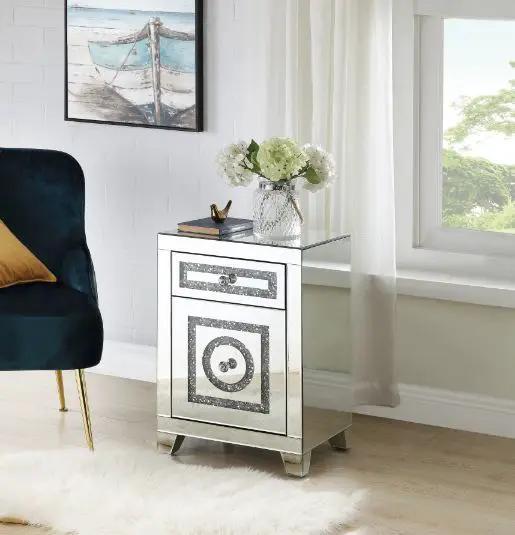 Noralie - 26"H Accent Table With Storage Drawers - Mirrored & Faux Diamonds by Unique Piece Furniture