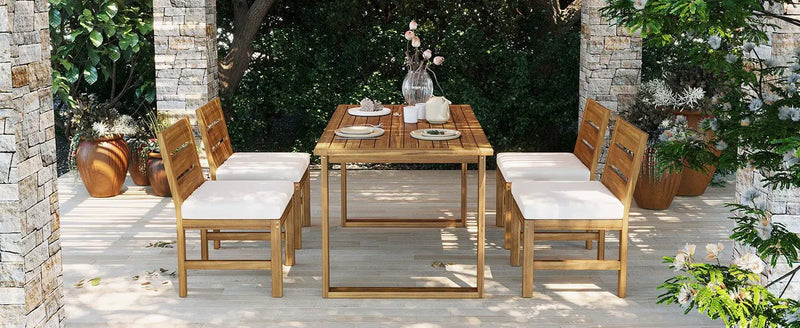 U_STYLE Farmhouse 5-Piece Outdoor Patio Dining Set with Adjustable Legs by HouseOfZazla
