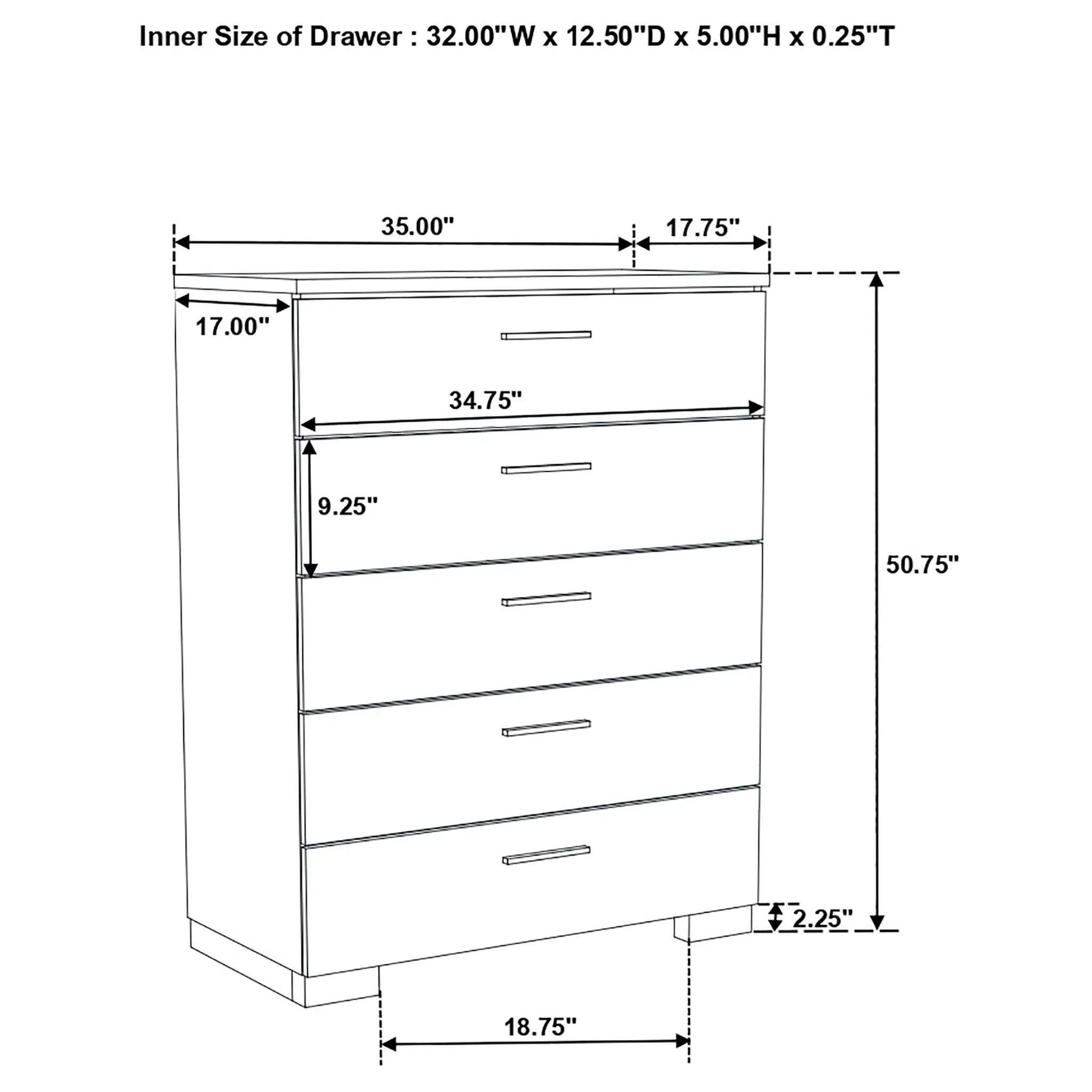 Dulcey - 5 Drawer Bedroom Chest - White