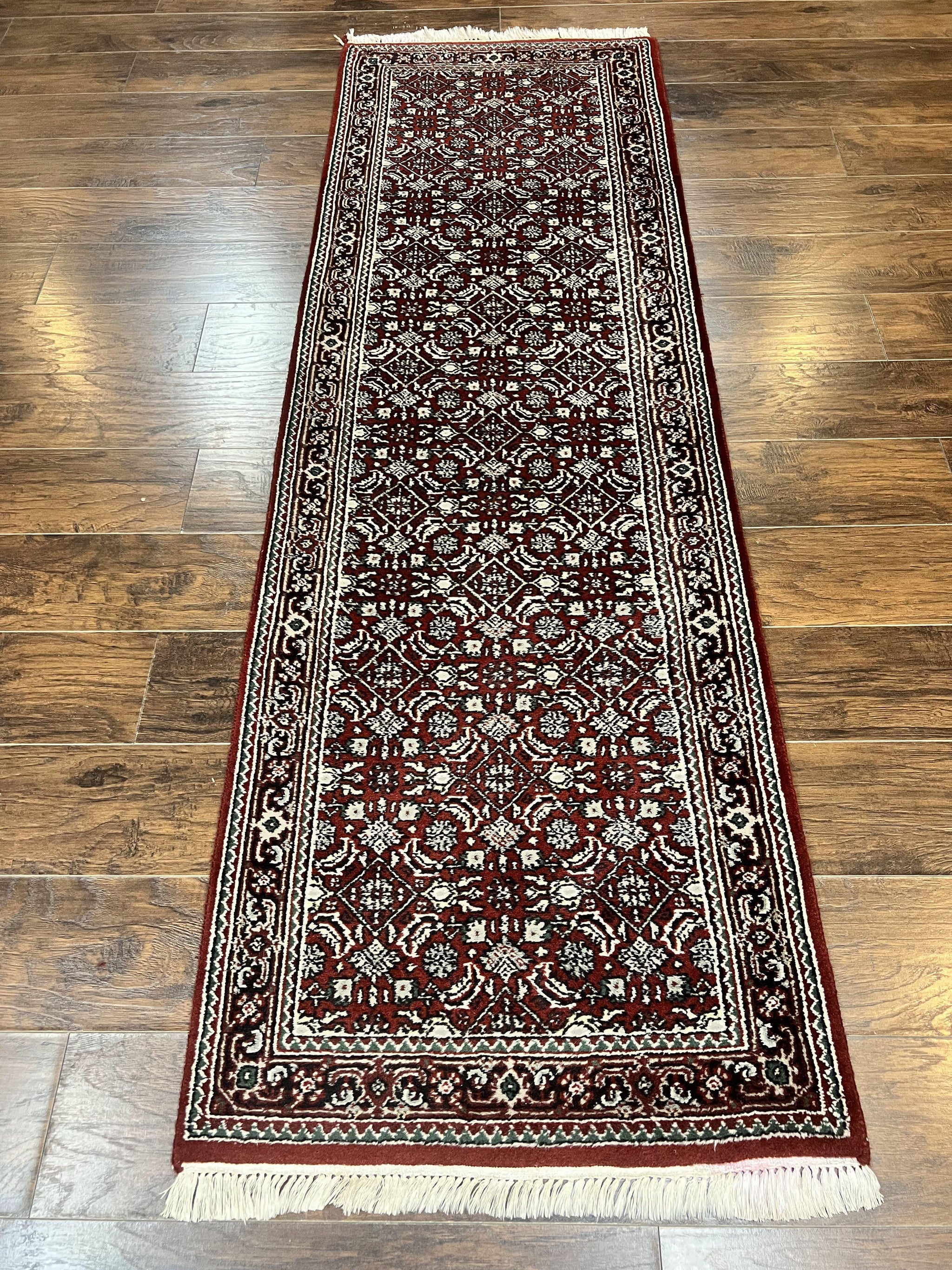 Indo Persian Runner Rug 2.7 x 8, Wool Hand Knotted Vintage Carpet, Red Black, Herati Allover Pattern, Oriental Runner, Rug for Hallway by Jewel Rugs