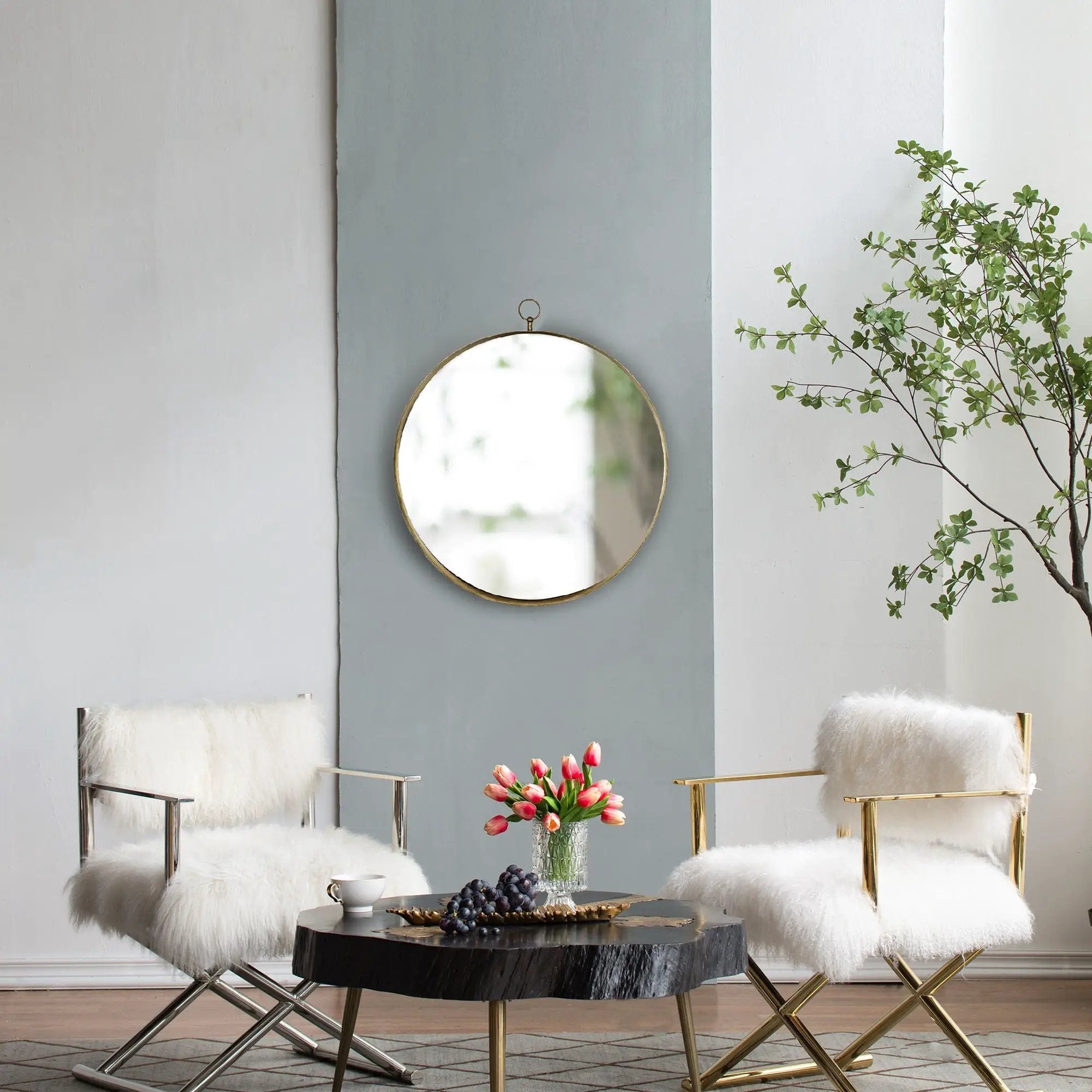 Round Mirror, Circle Mirror With Iron Frame For Living Room Bedroom Vanity Entryway, Hallway by Unique Piece Furniture