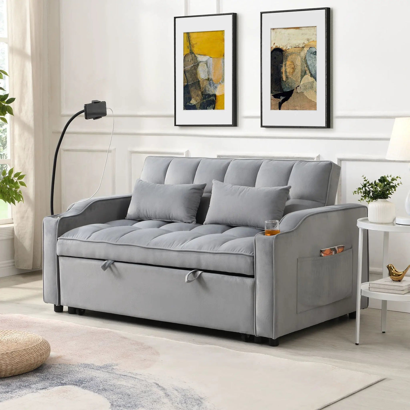 Modern Loveseat With Pullout Bed, Adjustable Reclining Backrest by HouseOfZazla
