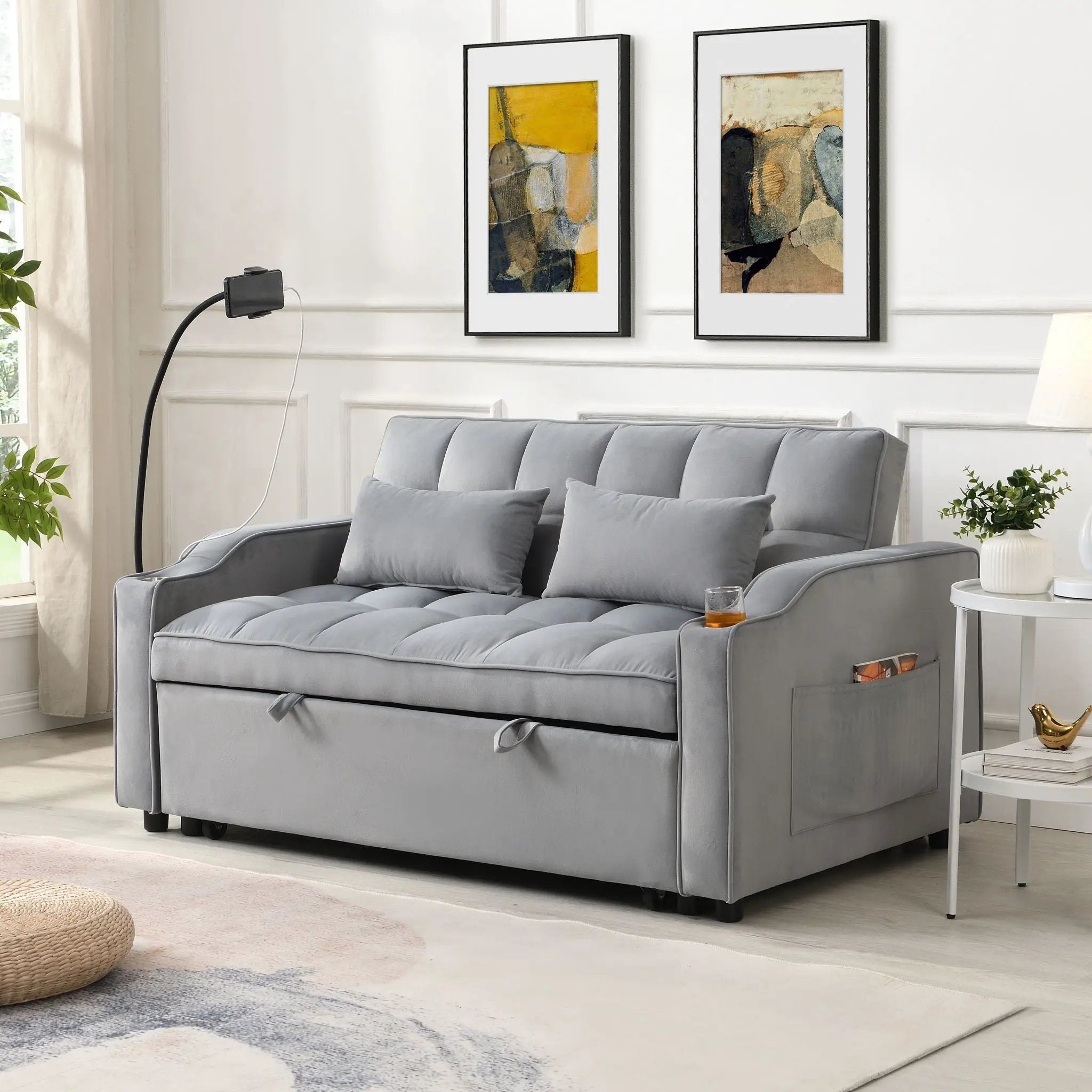 Modern Loveseat With Pullout Bed, Adjustable Reclining Backrest by HouseOfZazla