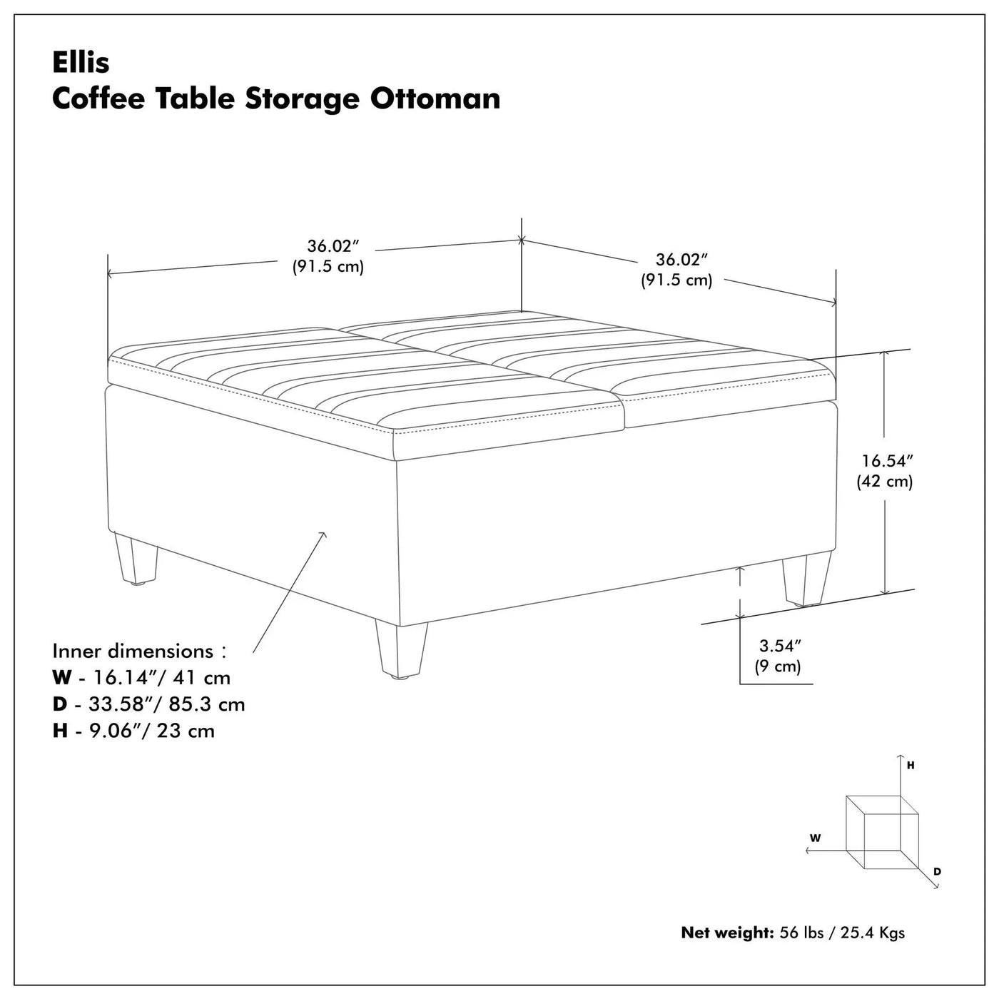 Ellis - Coffee Table Storage Ottoman Contemporary Design by Unique Piece Furniture