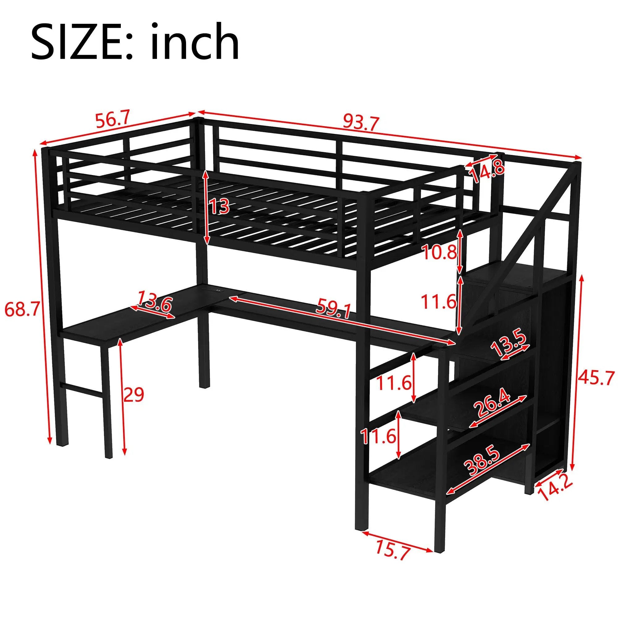 Full Size Loft Bed with L-Shaped Desk and USB by HouseOfZazla