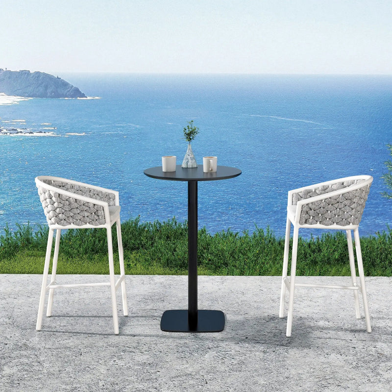 Rowan - Rope Barrel Low Back Patio Counter Stool (Set of 2) - Optic White by HouseOfZazla