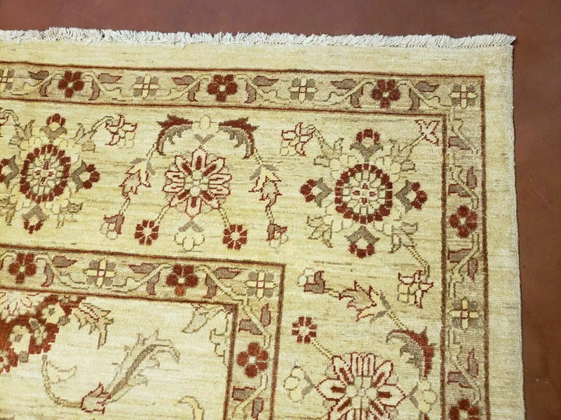 Oushak Rug 10x14 Neutral Colors Handmade Peshawar Wool Carpet Oatmeal Beige by Jewel Rugs