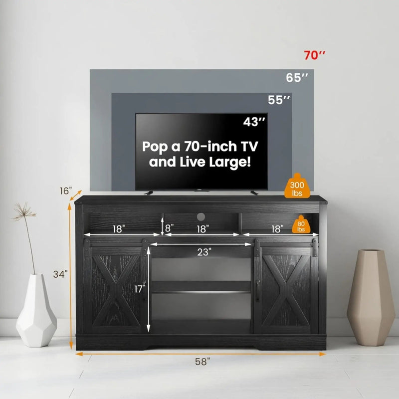 Farmhouse TV Stand With Sliding Barn Doors & Adjustable Storage by HouseOfZazla