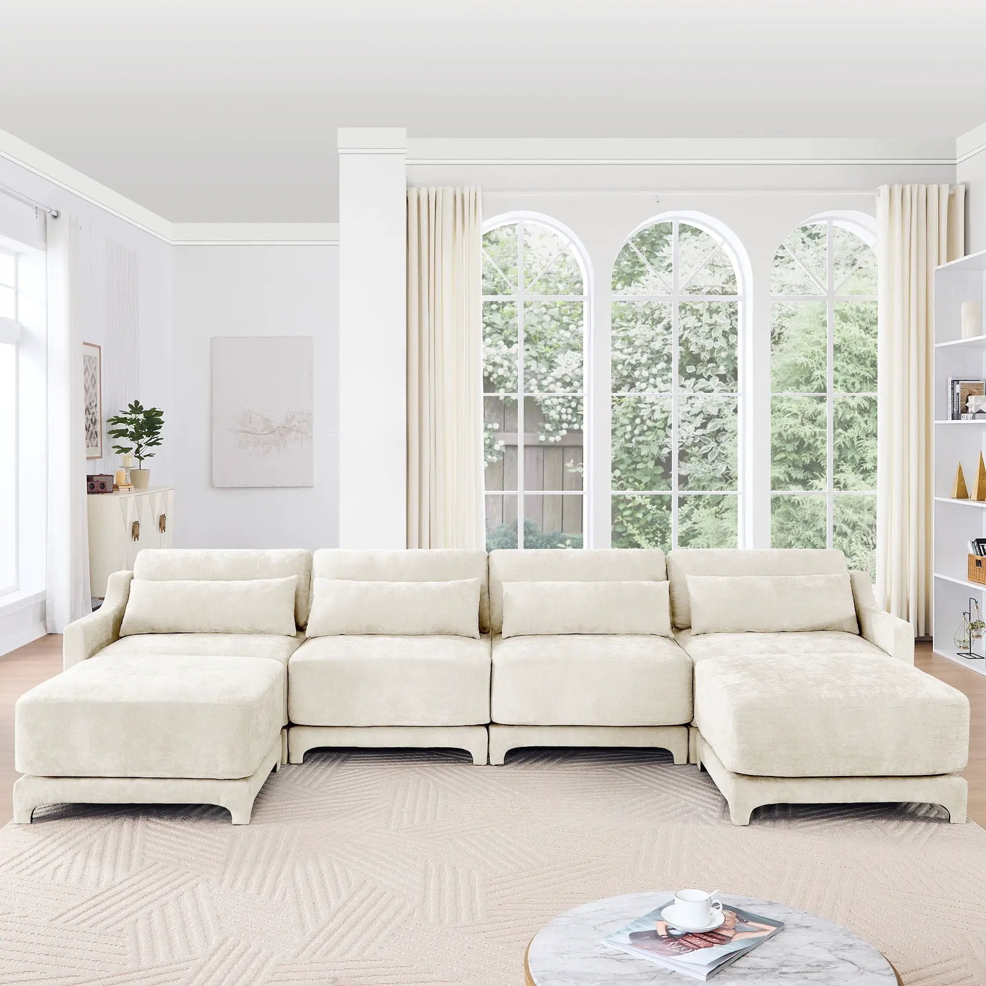 Stylish Sofa With Ottoman And Lumbar Pillows, Ergonomic Design by Unique Piece Furniture