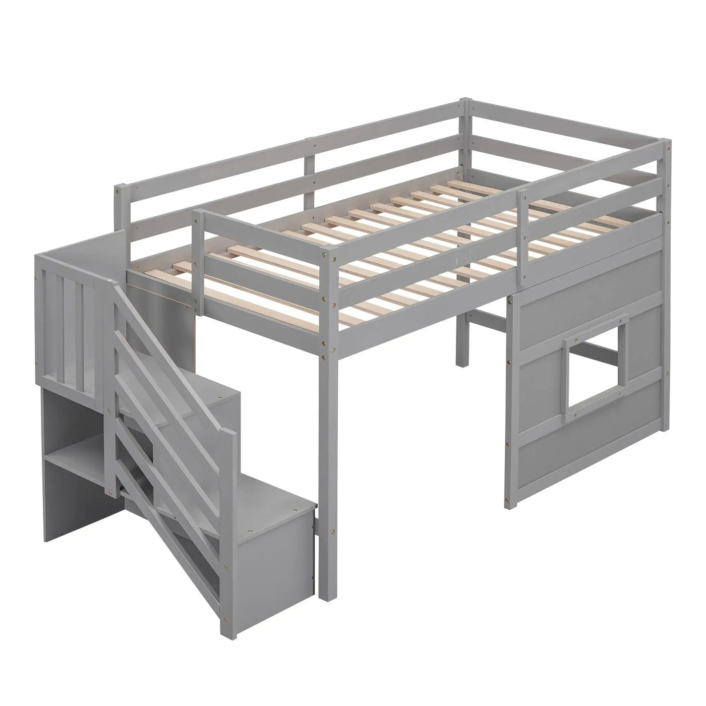Loft Bed With Storage Staircase, Window & LED Light by HouseOfZazla