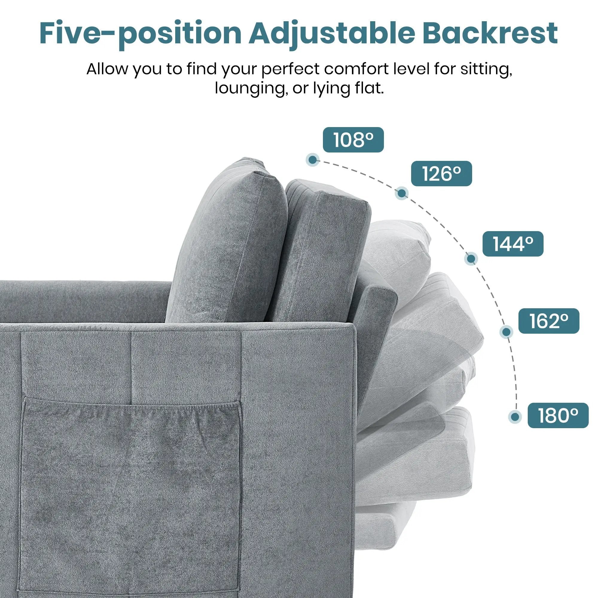 Upholstered Convertible Sleeper Sofa With 5 Position Backrest, Side Pockets, Storage by Unique Piece Furniture