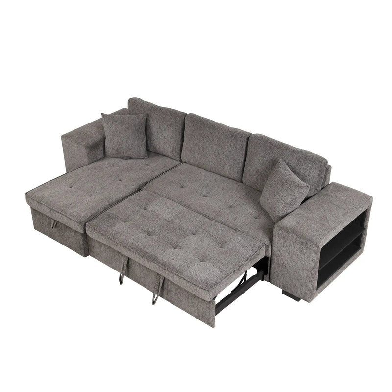 Modern L-Shape 3 Seat Reversible Sectional Couch, Pull Out Sleeper Sofa With Storage Chaise And 2 Stools For Living Room Furniture Set by HouseOfZazla