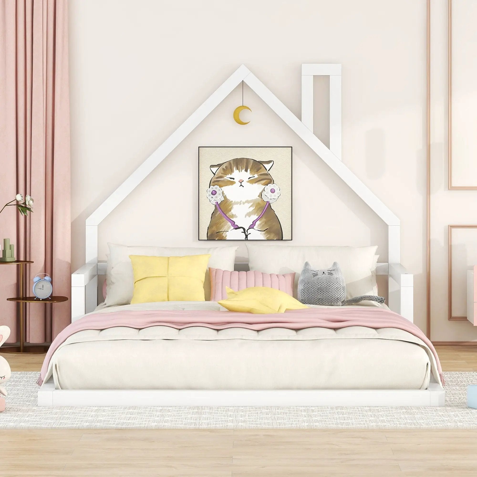 Elegant Floor Bed With House Shaped Headboard by Unique Piece Furniture