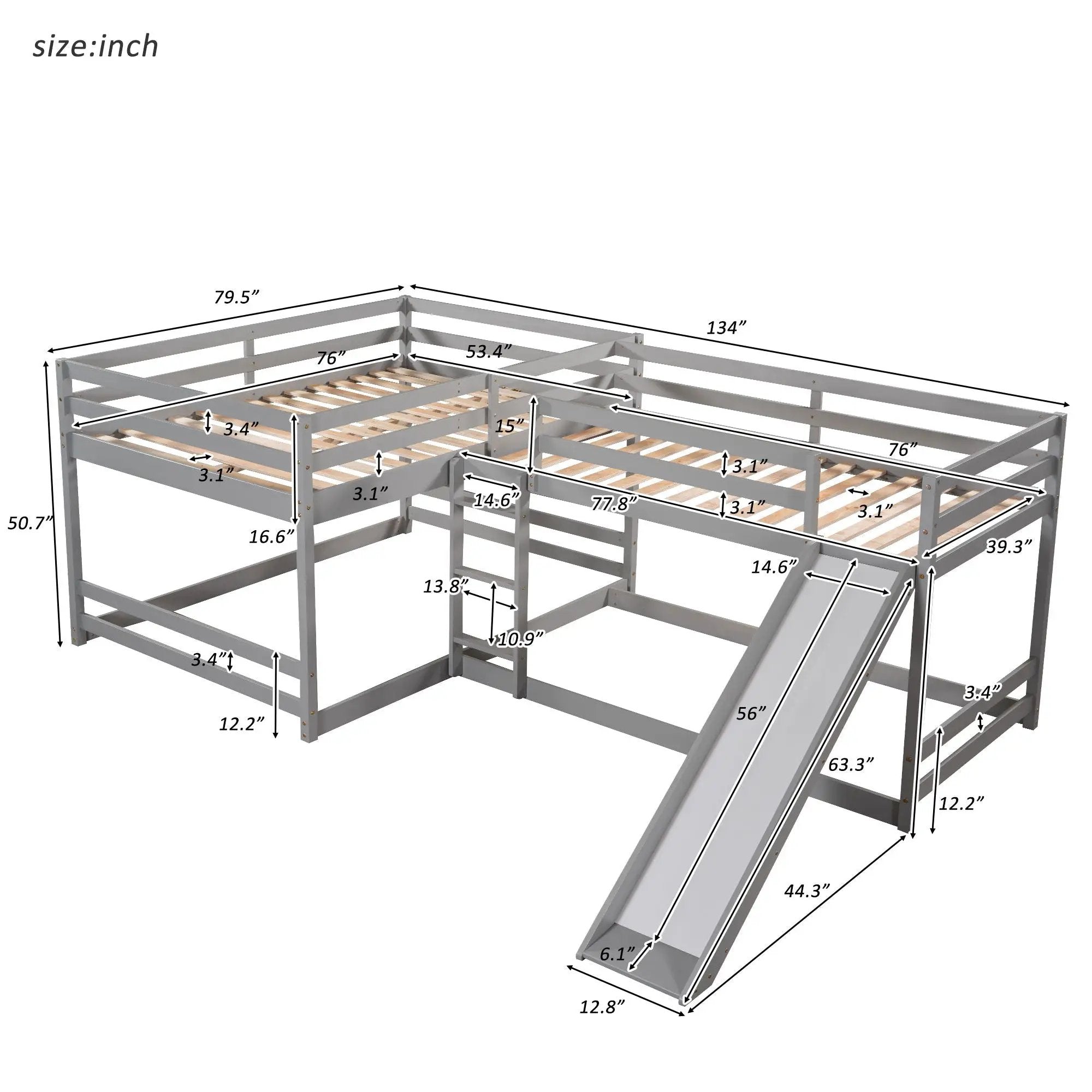 L-Shaped Bunk Bed With Slide And Short Ladder by HouseOfZazla