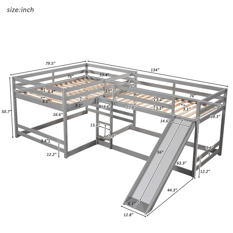 L-Shaped Bunk Bed With Slide And Short Ladder by HouseOfZazla