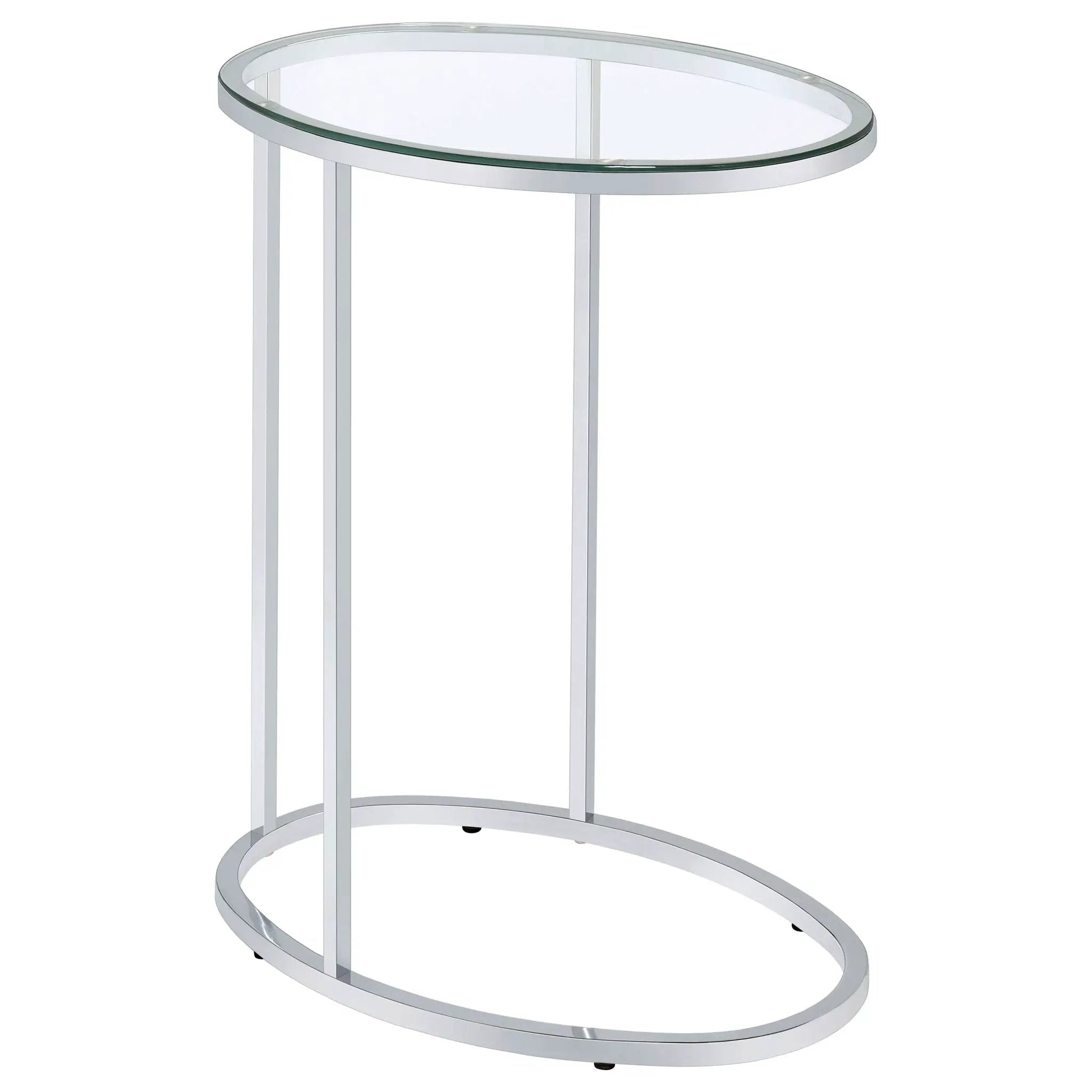 Kyle Oval Glass Top C-Shaped Sofa Side Table Chrome by Unique Piece Furniture