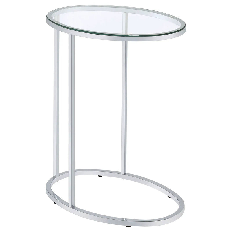 Kyle Oval Glass Top C-Shaped Sofa Side Table Chrome by Unique Piece Furniture