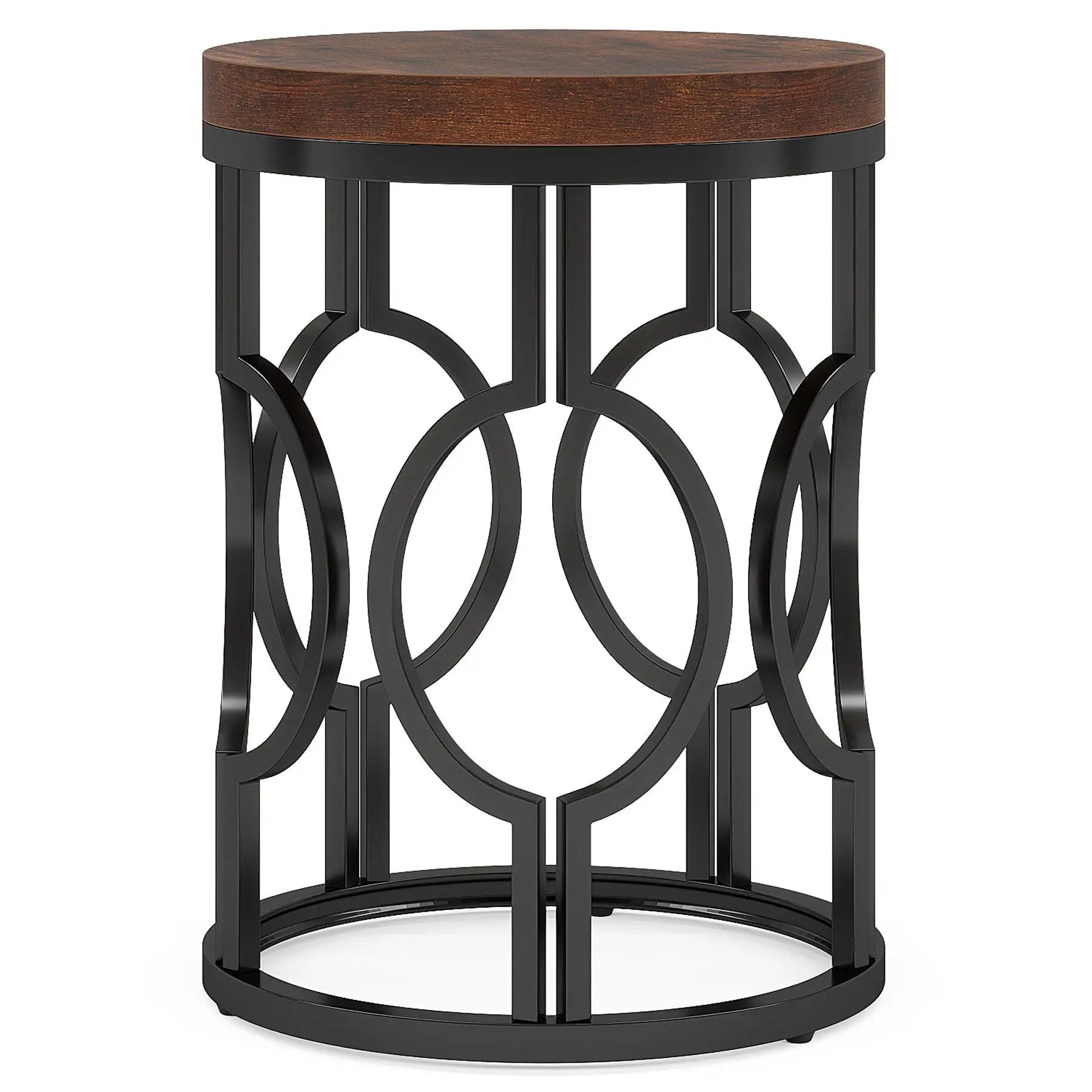 Round End Table Nightstand For Living - Brown / Black by HouseOfZazla